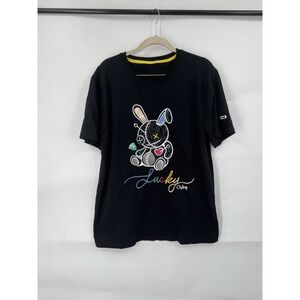 Lucky Charm Summer T-Shirt Men Large Black Streetwear Skater Punk Retro Casual